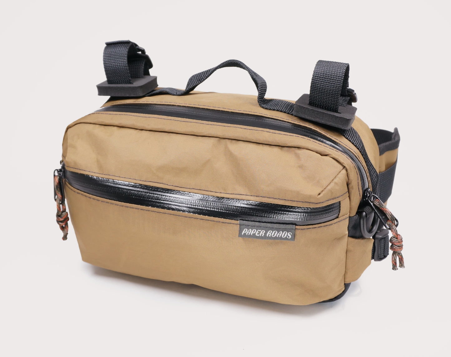 Bicycle bike handlebar bag hip pack, 5L. Handmade in New Zealand. Suits gravel, mountainbikes, commuting bicycles, bike touring.