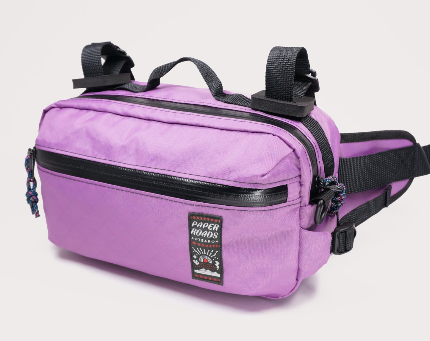 Bicycle bike handlebar bag hip pack, 5L. Handmade in New Zealand. Suits gravel, mountainbikes, commuting bicycles, bike touring.