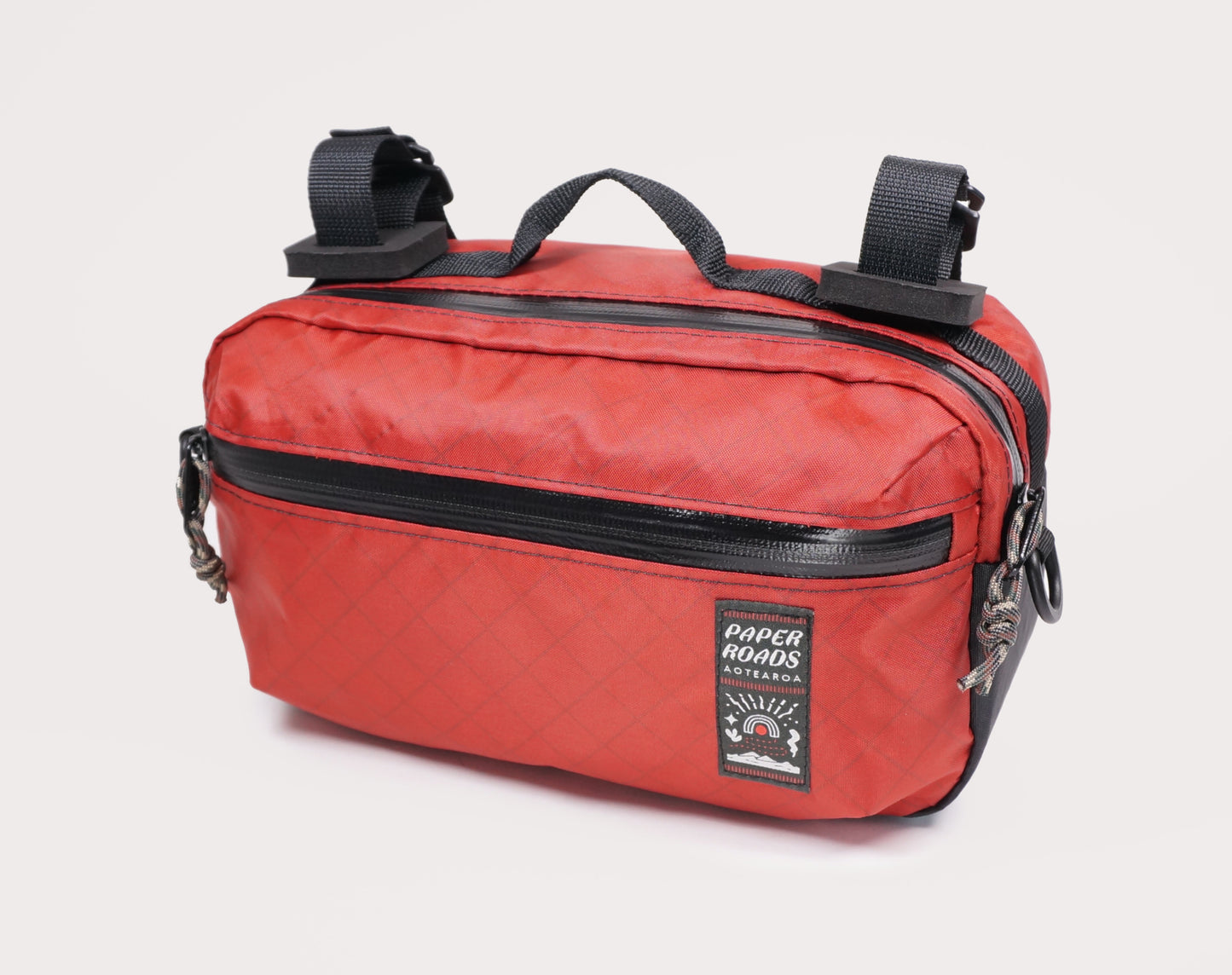 Bicycle bike handlebar bag hip pack, 5L. Handmade in New Zealand. Suits gravel, mountainbikes, commuting bicycles, bike touring.