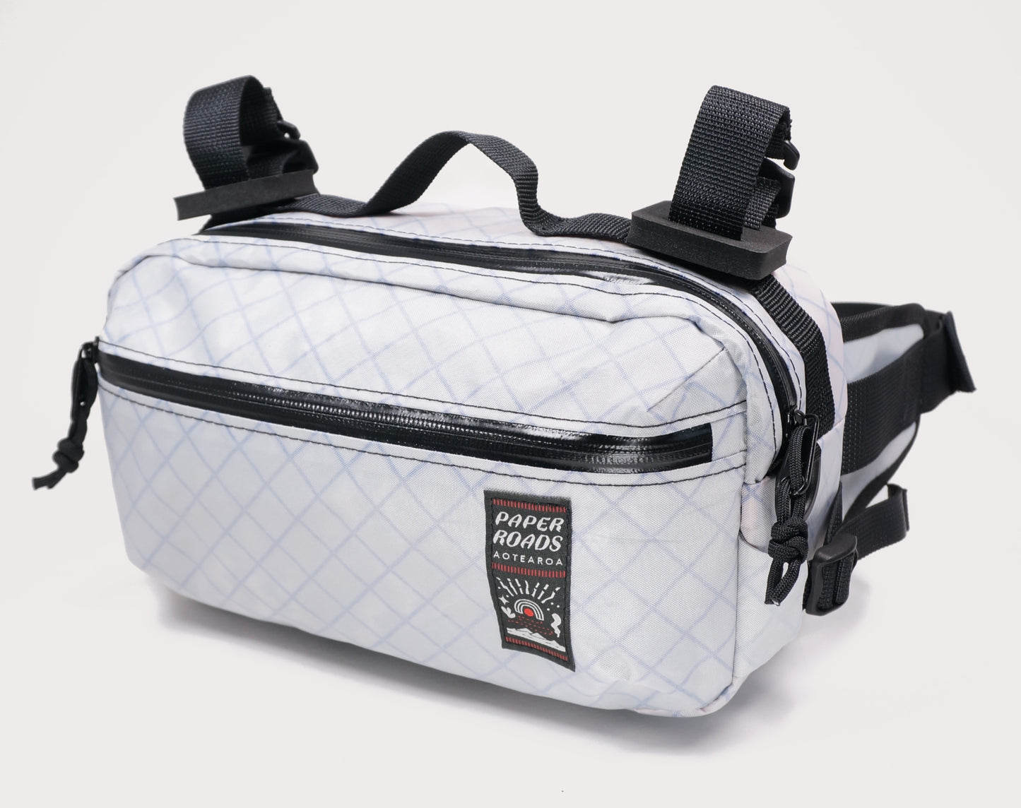 Bicycle bike handlebar bag hip pack, 5L. Handmade in New Zealand. Suits gravel, mountainbikes, commuting bicycles, bike touring.