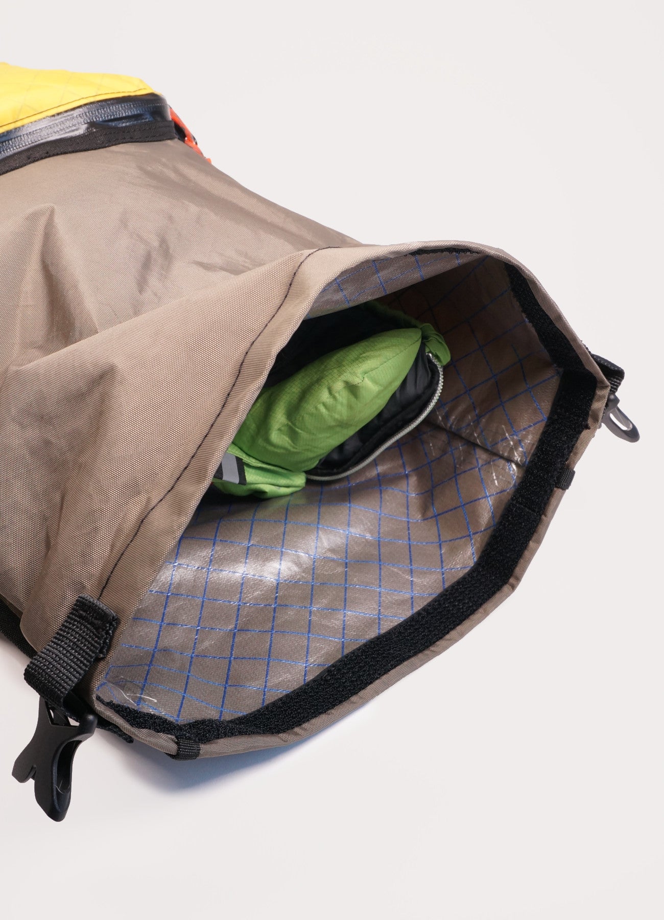 Bikepacking touring roll top panniers 12L. Custom handmade ultralight waterproof, sturdy for riding gravel and mountain bike trails. Made New Zealand bike bags.