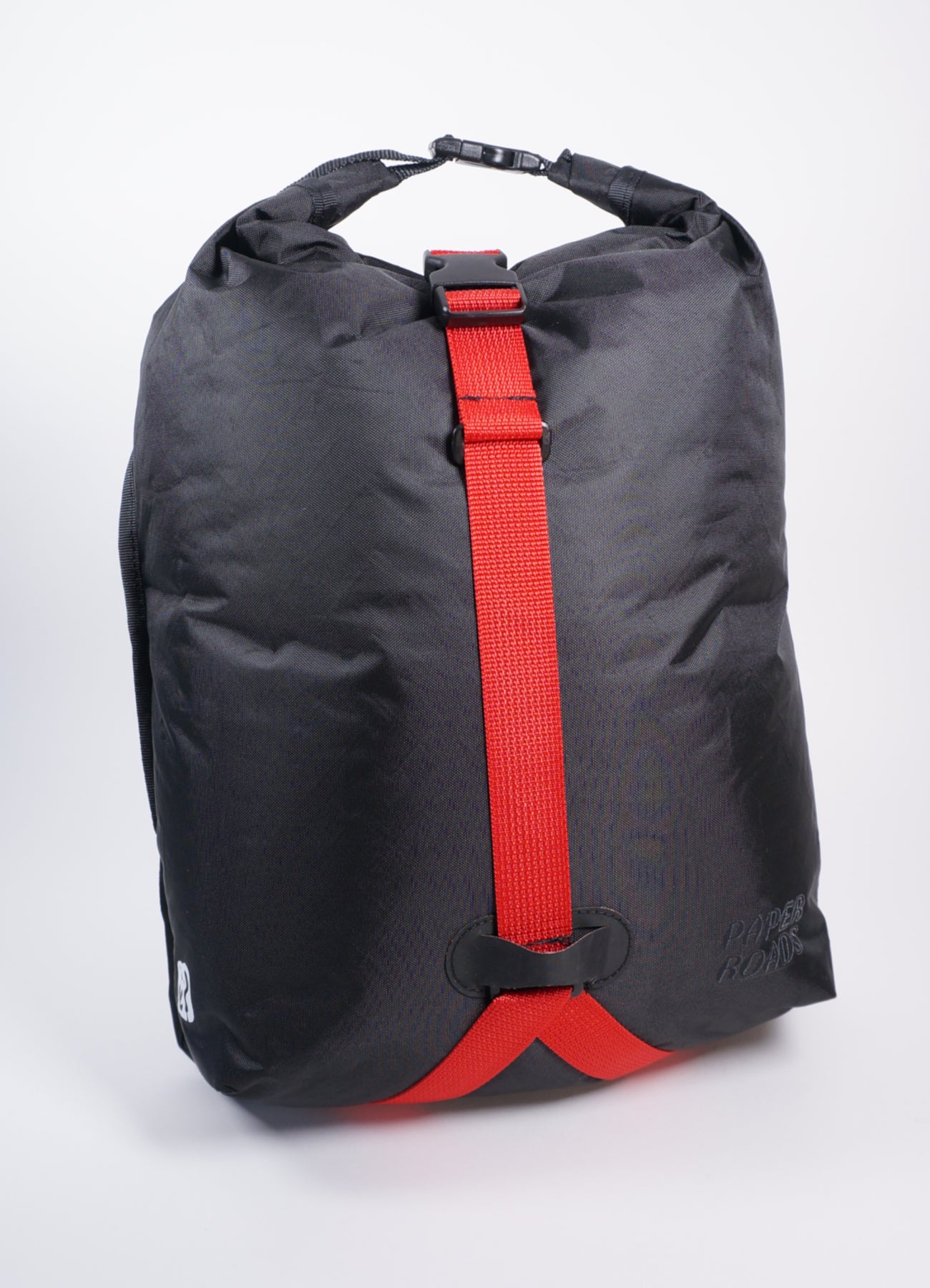 Bikepacking panniers in black with red straps