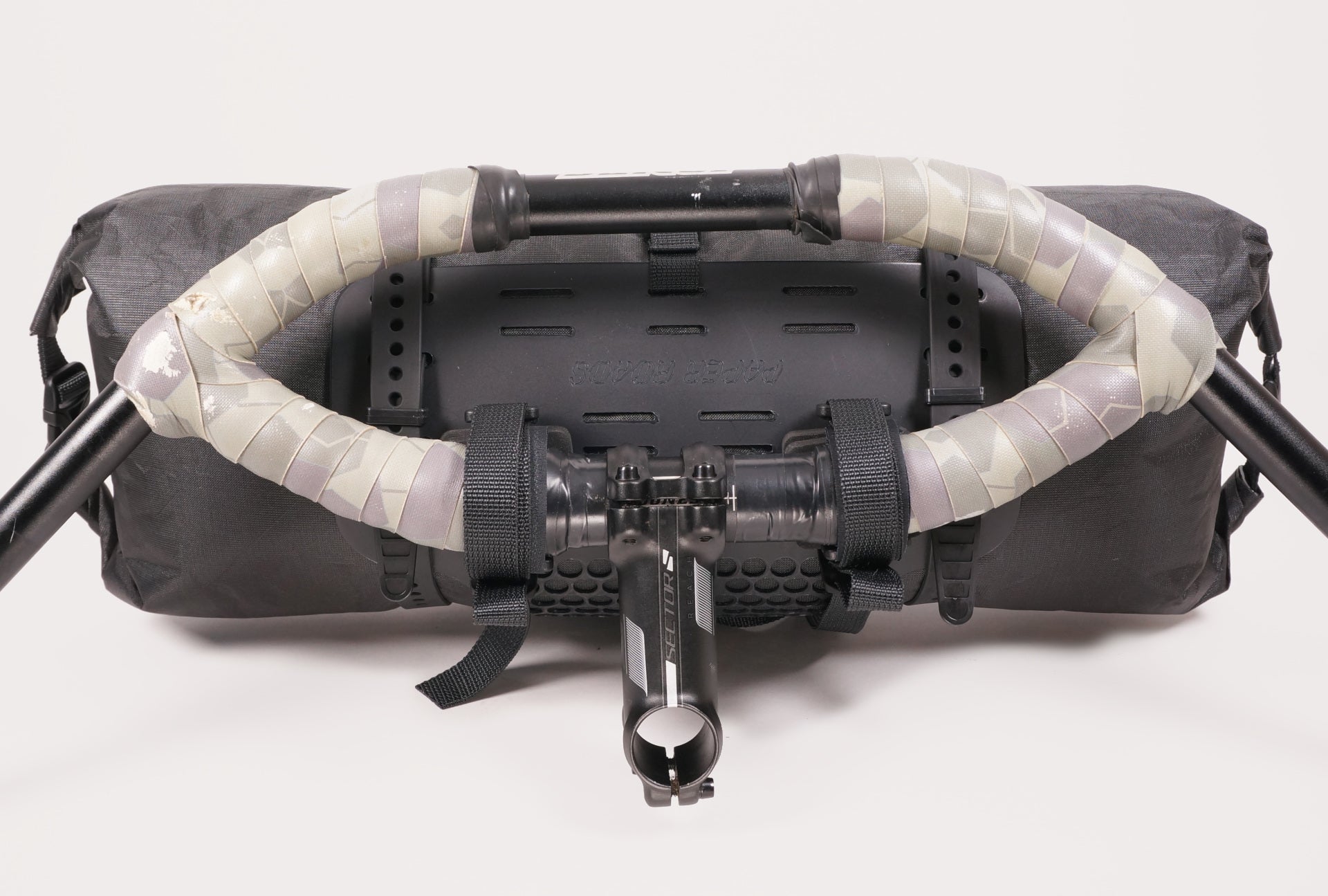 Bikepacking ultralight harness front roll voile straps NZ made Paper Roads  handmade ultralight outdoor water resistant riding bag gravel cycling bikepacking bicycle accessory New Zealand handmade Australia bikes challenge sailcloth x-pac ultralight touring