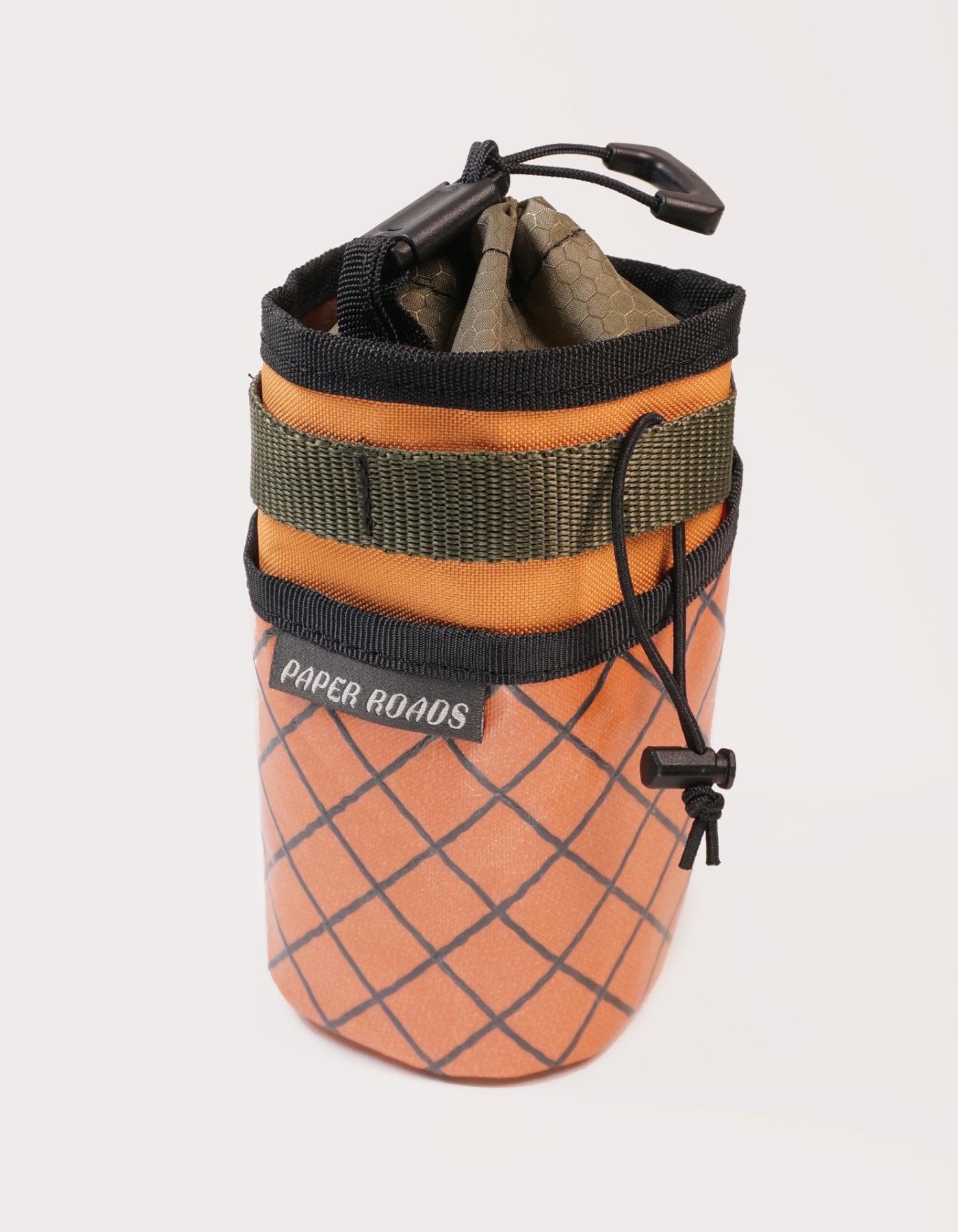 Treat bag / stem / bag feed bag / handlebar bag - bikepacking, touring, commuting, bike riding to hold snacks, phone, bottle. Marigold, ranger green.