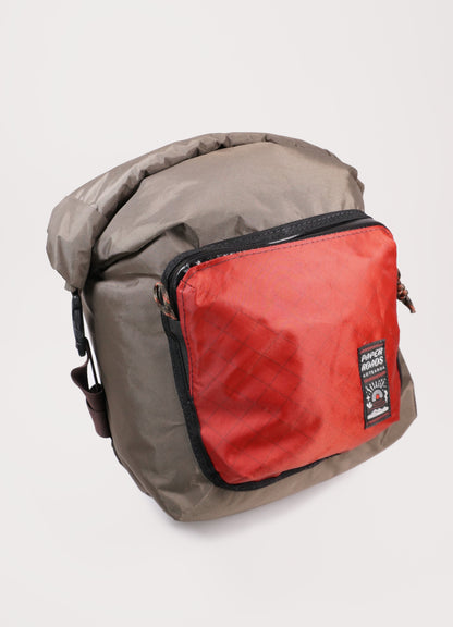 Bikepacking, bike touring, gravel cycling panniers with roll top and front pocket. Custom made in New Zealand.