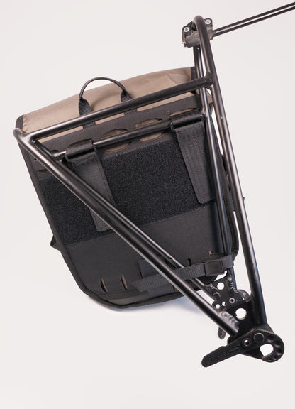 Bikepacking touring roll top panniers 12L. Custom handmade ultralight waterproof, sturdy for riding gravel and mountain bike trails. Made New Zealand bike bags. 