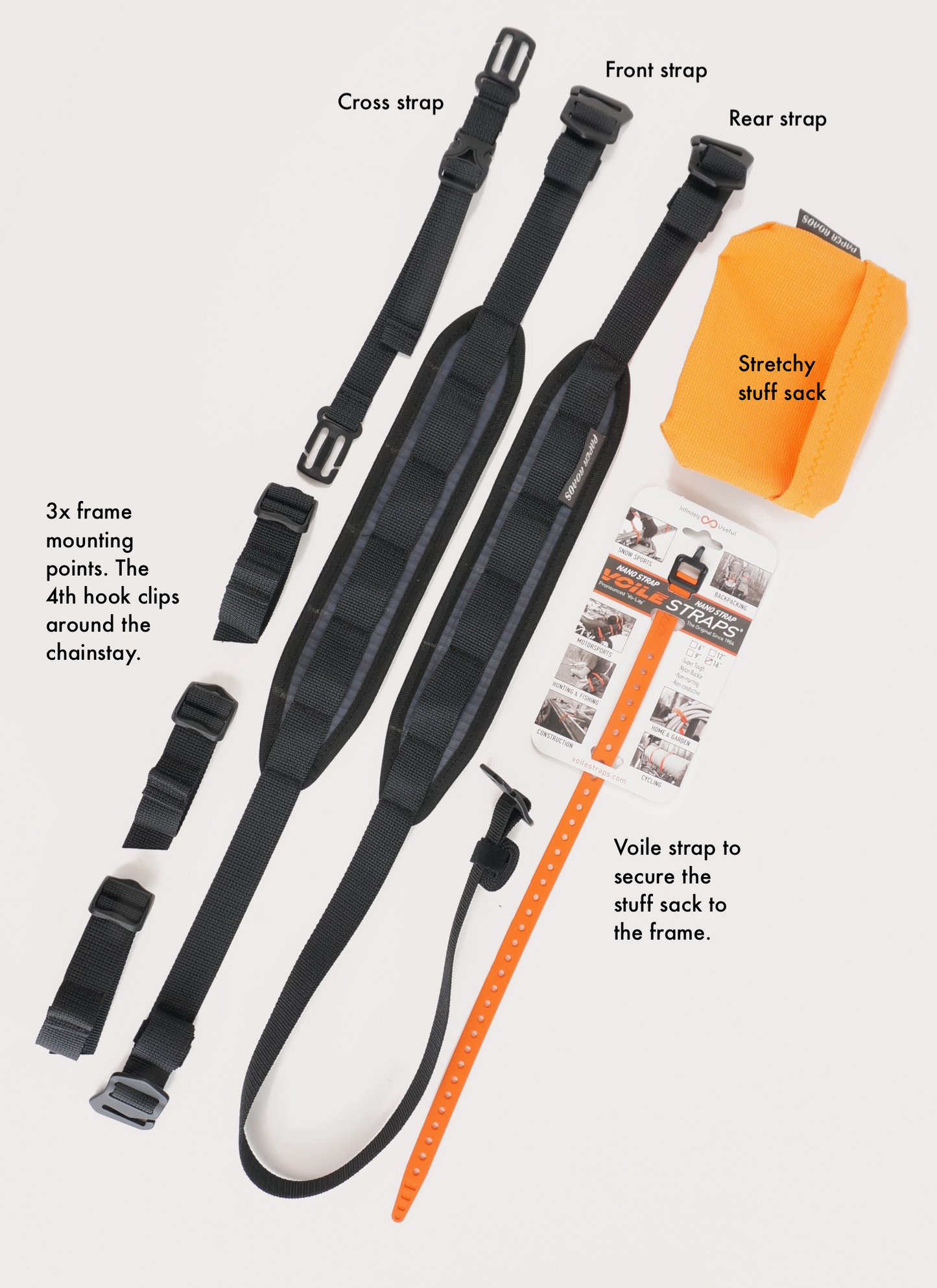 Hike a bike carry straps bikepacking hiking ultra race, bike shoulder straps, tour te waipounamu made in new zealand
