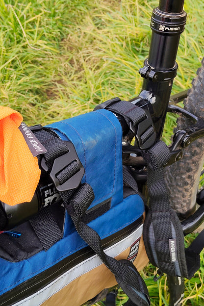 Hike a bike carry straps bikepacking hiking ultra race, bike shoulder straps, tour te waipounamu made in new zealand