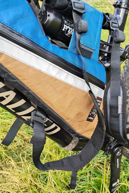 Hike a bike carry straps bikepacking hiking ultra race, bike shoulder straps, tour te waipounamu made in new zealand