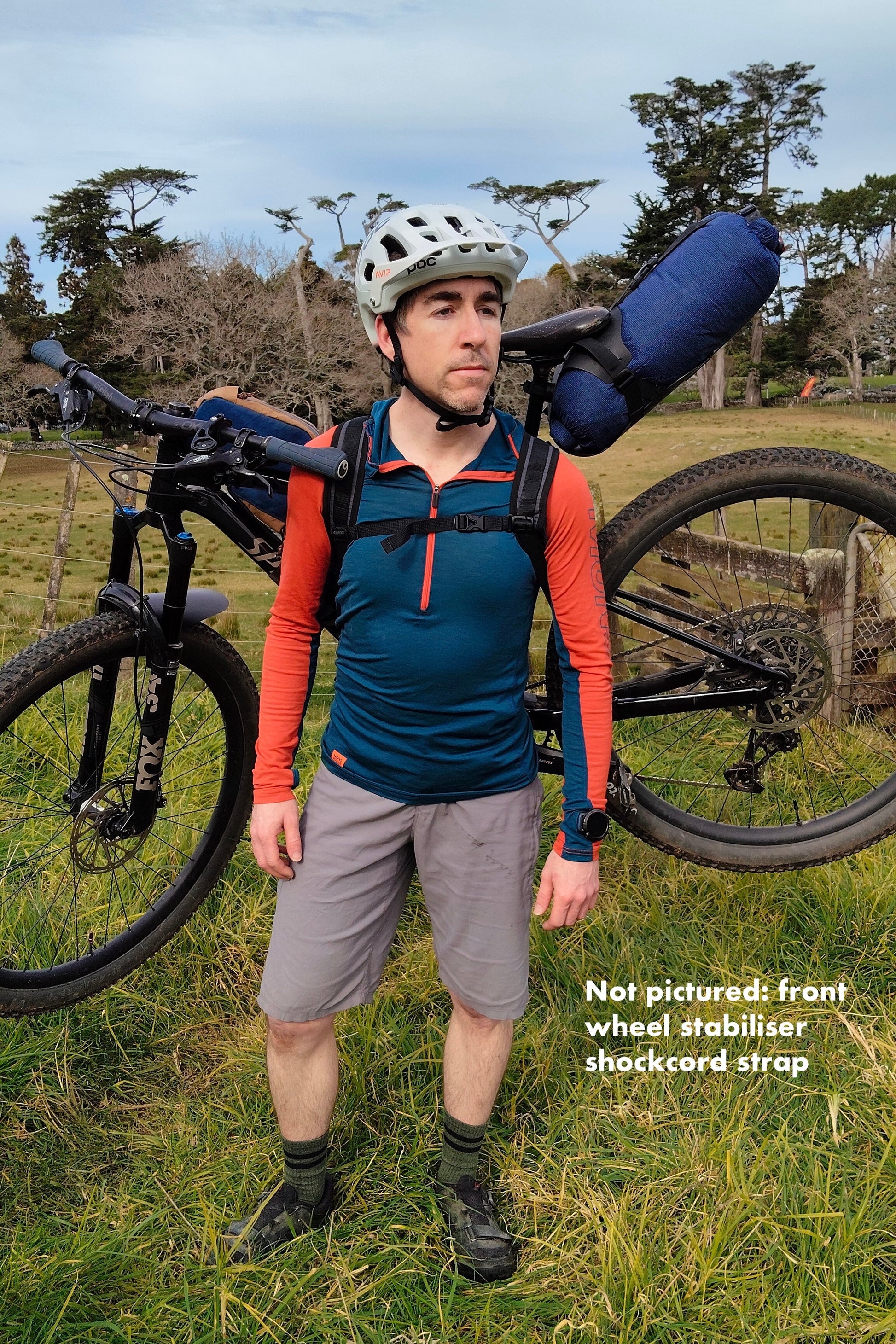 Hike a bike carry straps bikepacking hiking ultra race, bike shoulder straps, tour te waipounamu made in new zealand