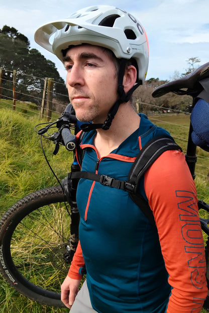 Hike a bike carry straps bikepacking hiking ultra race, bike shoulder straps, tour te waipounamu made in new zealand