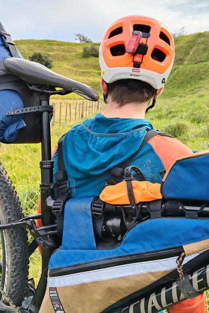 Hike a bike carry straps bikepacking hiking ultra race, bike shoulder straps, tour te waipounamu made in new zealand