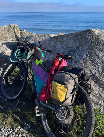 Paper Roads bikepacking bags made in New Zealand. Panniers framebags top tube bag set.