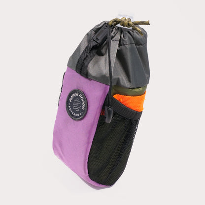 Bicycle bikepacking touring handlebar snack / stem / treat bag/pouch. Colourful, handmade in New Zealand by Paper Roads Aotearoa.
