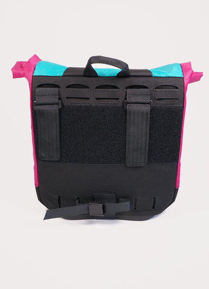 Bikepacking touring roll top panniers 8L. Custom handmade ultralight waterproof, sturdy for riding gravel and mountain bike trails. Made in Auckland, New Zealand bike bags. 