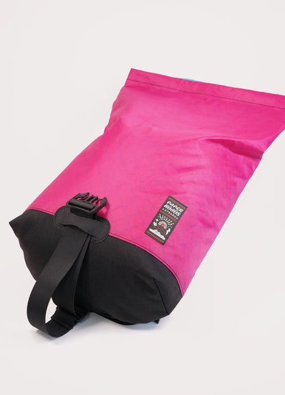 Bikepacking touring roll top panniers 8L. Custom handmade ultralight waterproof, sturdy for riding gravel and mountain bike trails. Made in Auckland, New Zealand bike bags. 