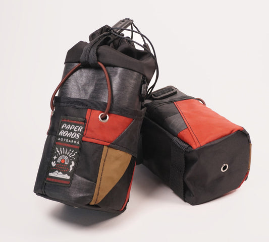 NZ handmade bikepacking gravel cycling accessory bag for snacks and bottle feedbag