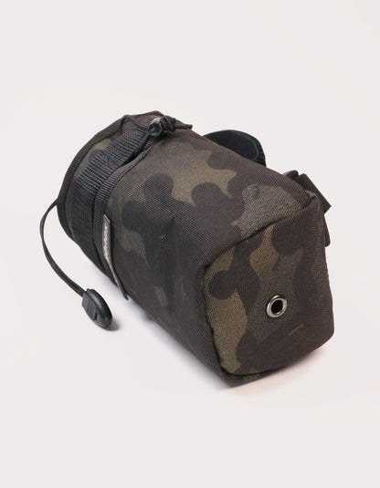 Treat bag / stem / bag feed bag / handlebar bag - bikepacking, touring, commuting, bike riding to hold snacks, phone, bottle. Dark camo multicam.