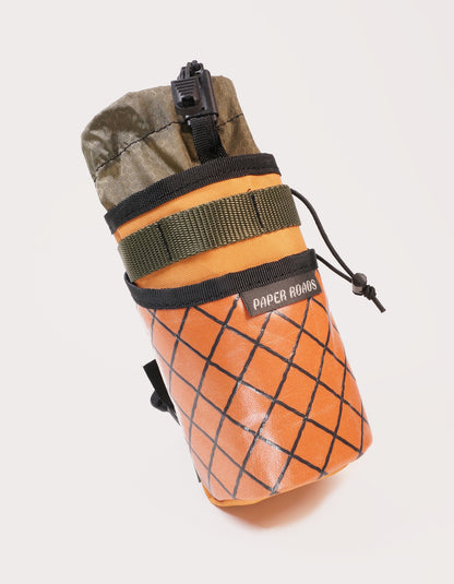 Treat bag / stem / bag feed bag / handlebar bag - bikepacking, touring, commuting, bike riding to hold snacks, phone, bottle. Marigold, ranger green.