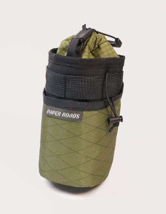 Treat bag / stem / bag feed bag / handlebar bag - bikepacking, touring, commuting, bike riding to hold snacks, phone, bottle. Olive green.