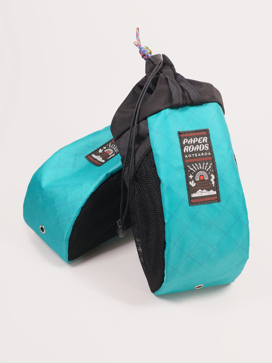 NZ handmade bikepacking gravel cycling accessory bag for snacks and bottle feedbag