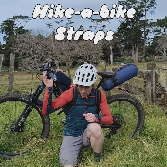 Hike a bike carry straps bikepacking hiking ultra race, bike shoulder straps, tour te waipounamu made in new zealand