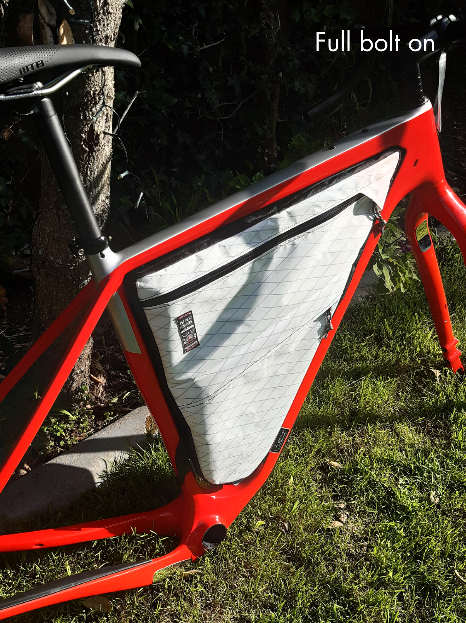 Custom bikepacking full frame bag, bolt on in white. Made in New Zealand.